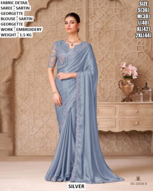 Designer Embroidered Saree With Matching Blouse
