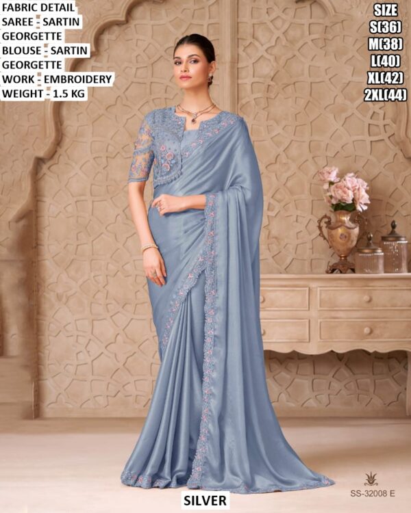 Designer Embroidered Saree With Matching Blouse