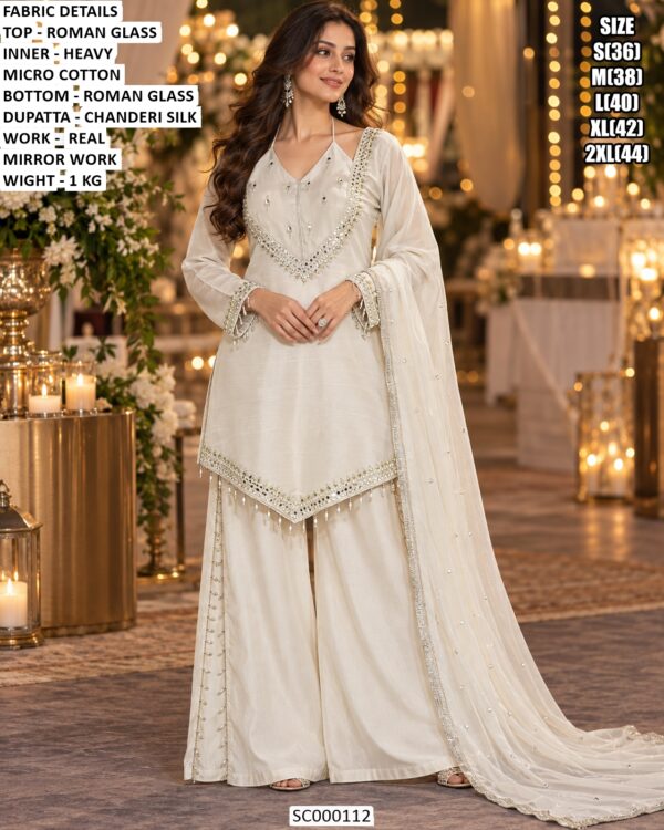 Elegant Roman Glass Kurti Palazzo Dupatta Set