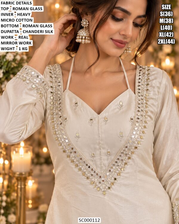Elegant Roman Glass Kurti Palazzo Dupatta Set