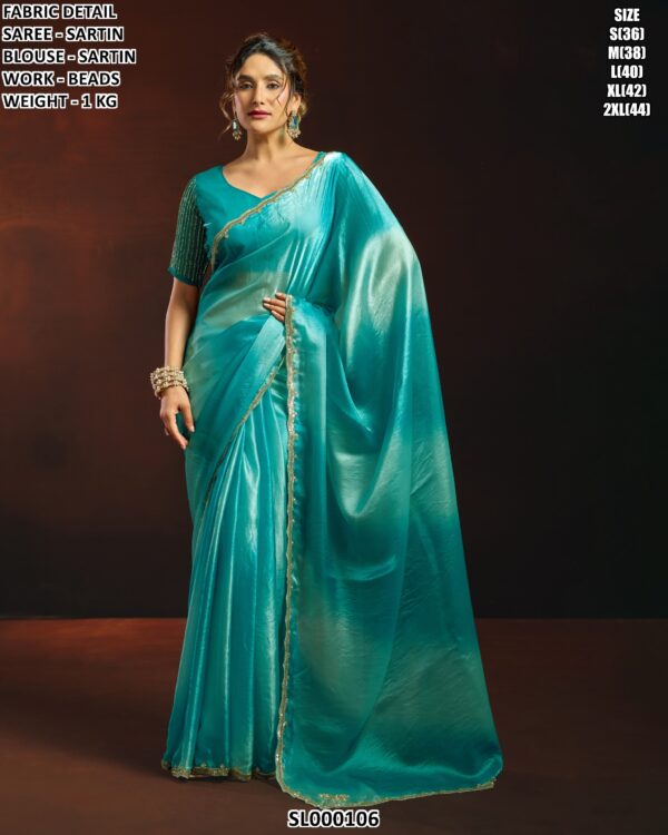 Trendy Satin Saree With Matching Blouse For Women