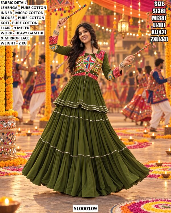 Mirror Lace Garba Lehenga Choli Set For Navratri