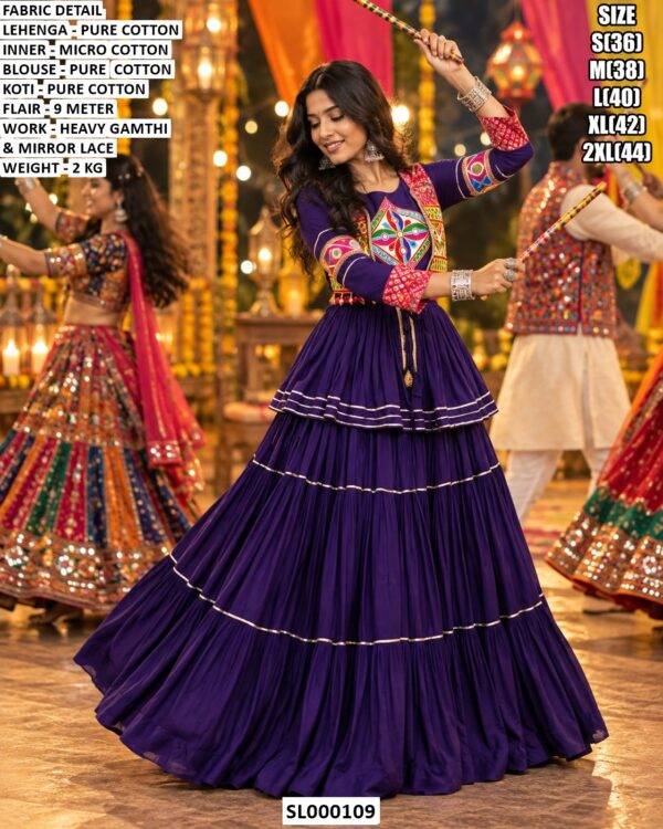 Mirror Lace Garba Lehenga Choli Set For Navratri