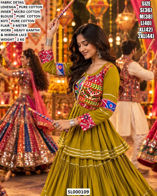 Mirror Lace Garba Lehenga Choli Set For Navratri