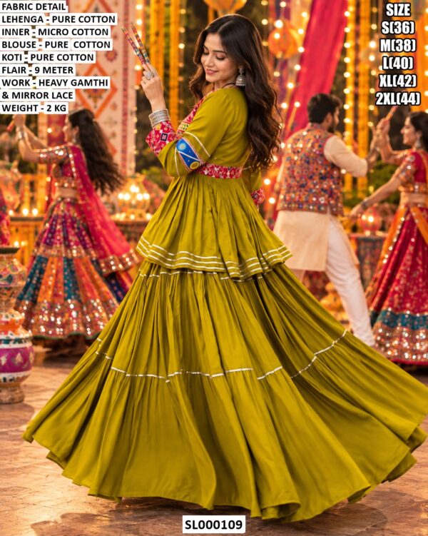 Mirror Lace Garba Lehenga Choli Set For Navratri