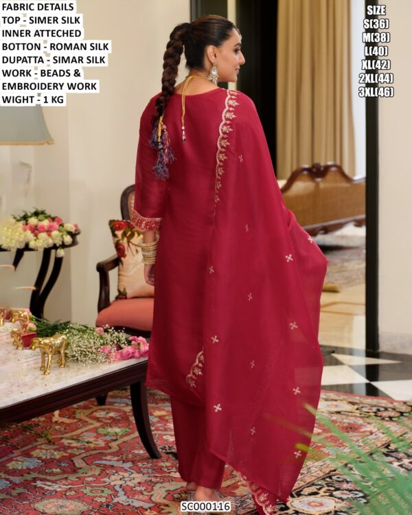 Shimmer Silk Mirror Work Kurti Pant Dupatta Set