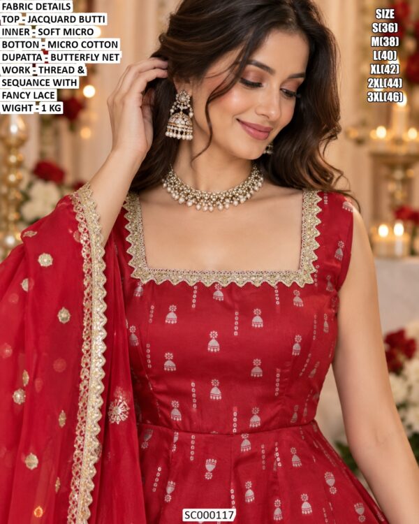 Embroidered Anarkali Suit With Sequence And Lace Detail