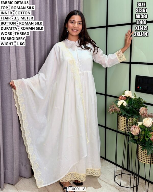 Roman Silk Thread Embroidered Anarkali Suit