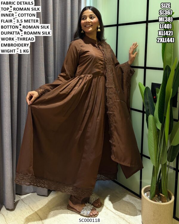 Roman Silk Thread Embroidered Anarkali Suit