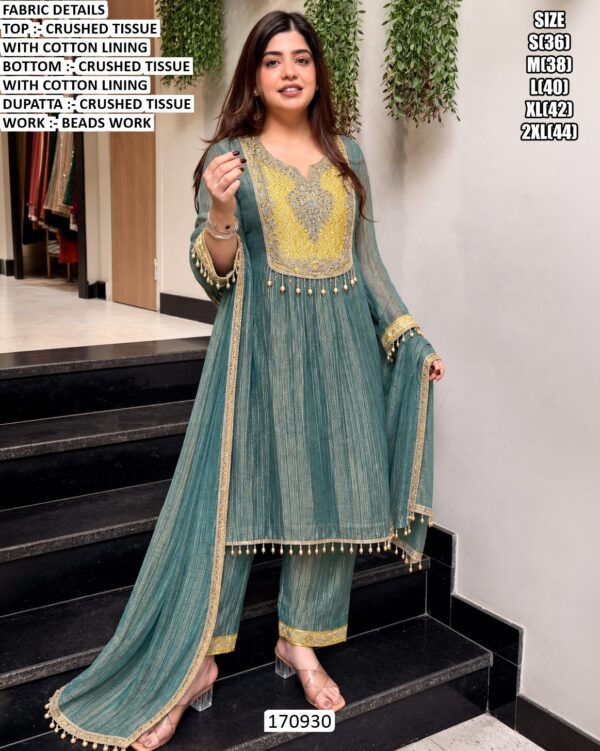 Designer Crushed Tissue Kurti Set With Dupatta
