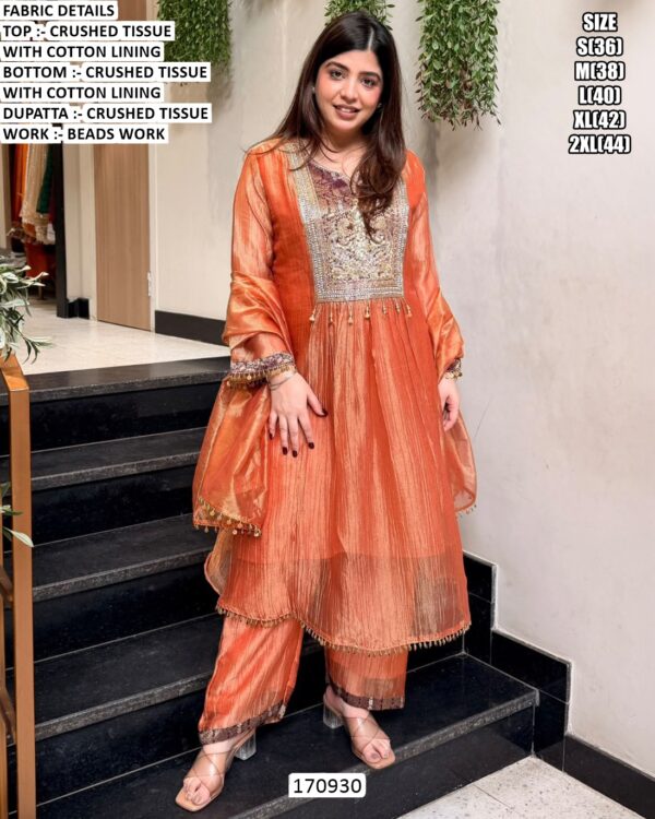 Designer Crushed Tissue Kurti Set With Dupatta