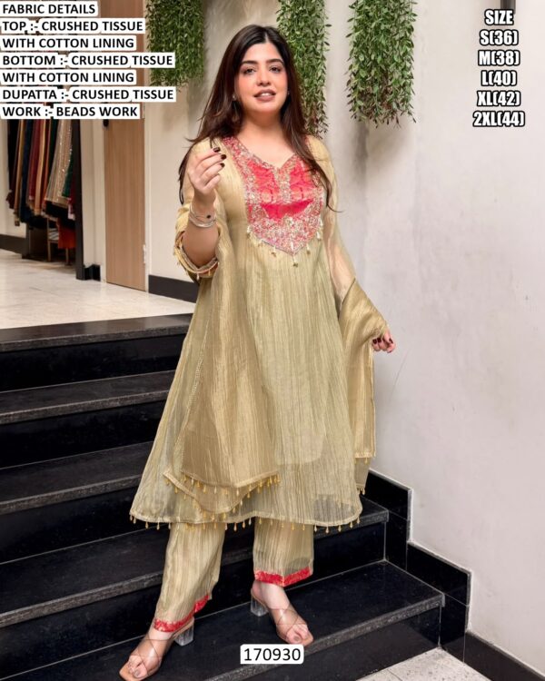 Designer Crushed Tissue Kurti Set With Dupatta