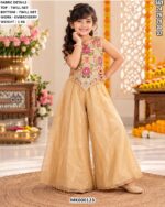 Girls Twill Net Ethnic Outfit With Floral Embroidery