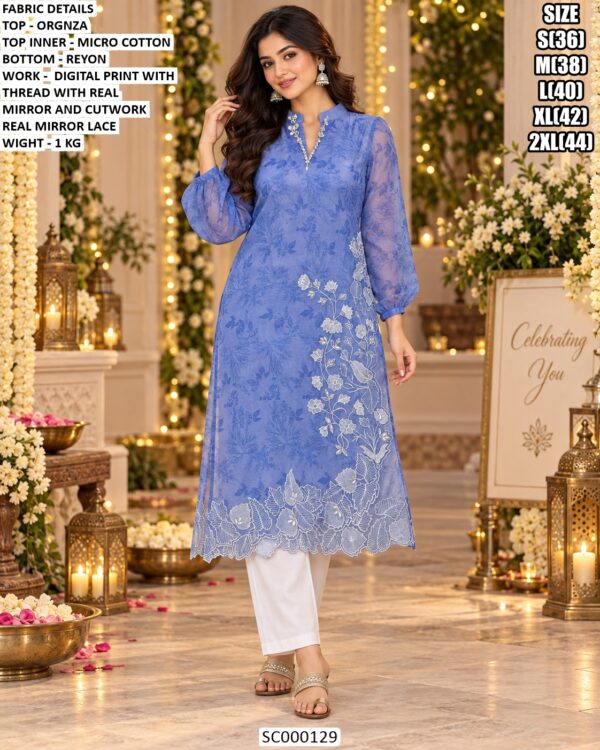 Elegant Organza Kurti With Mirror Work