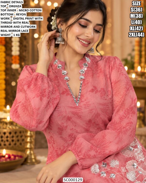 Elegant Organza Kurti With Mirror Work