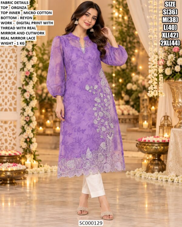 Elegant Organza Kurti With Mirror Work