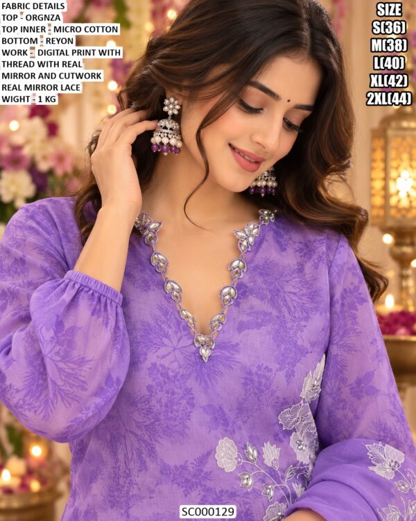 Elegant Organza Kurti With Mirror Work