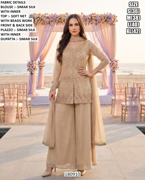 Beads Work Palazzo Outfit For Wedding Functions