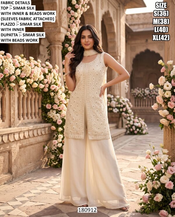 Beads Work Palazzo Outfit For Wedding Functions