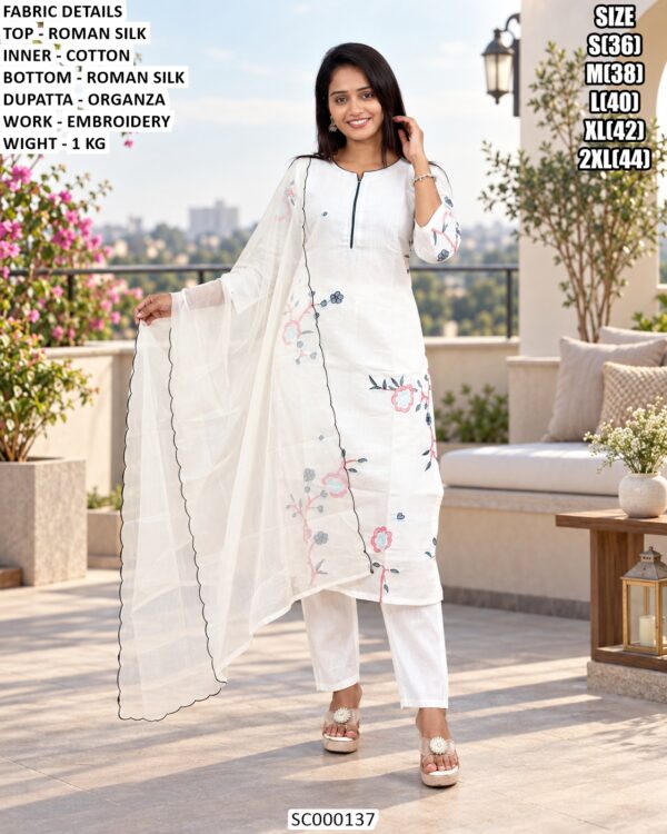 Roman Silk Embroidered Kurti Pant Set