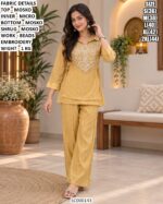 Designer Mosko Embroidered Shrug And Pant Set