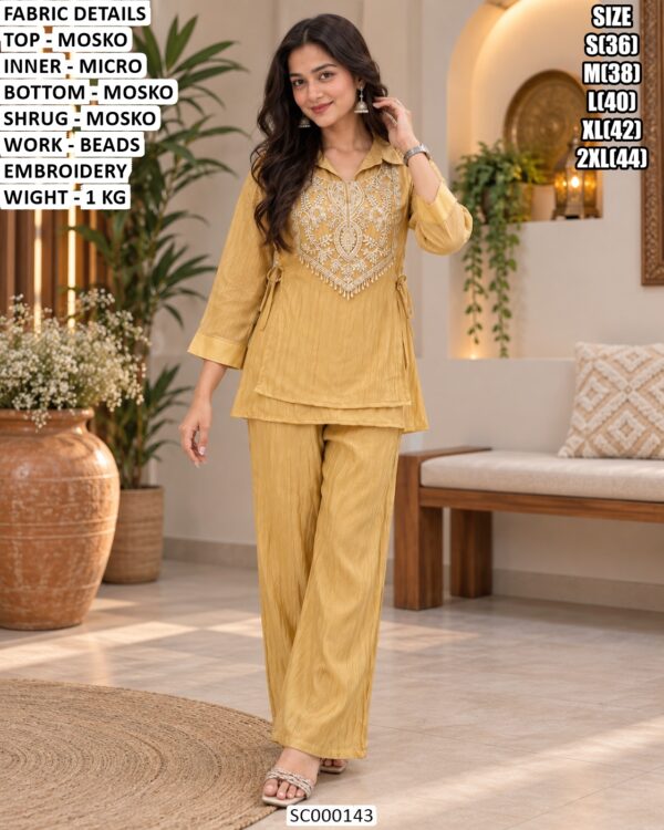 Designer Mosko Embroidered Shrug And Pant Set
