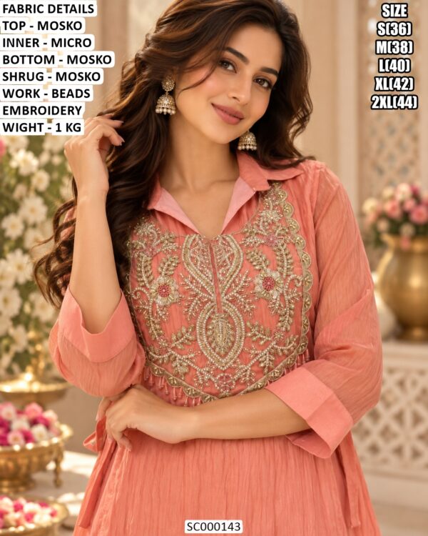 Designer Mosko Embroidered Shrug And Pant Set