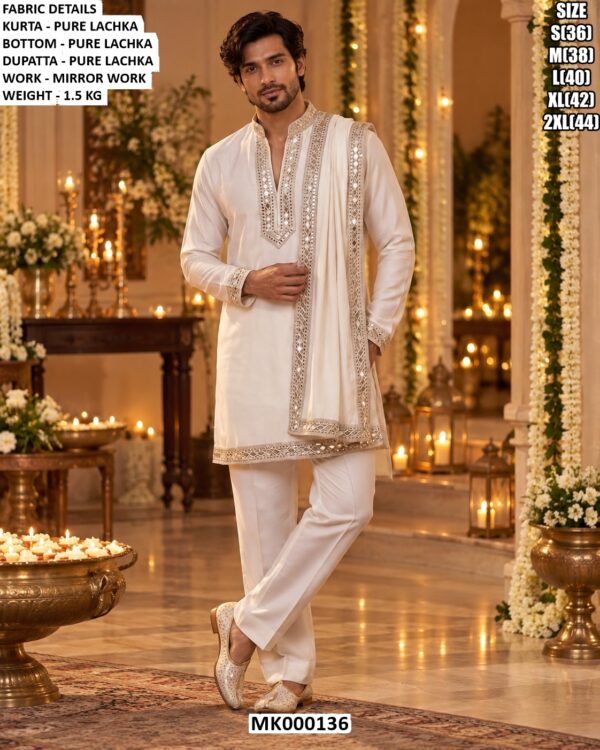 Men’s Mirror Work Kurta Set With Dupatta