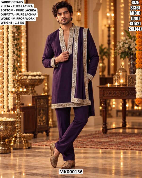 Men’s Mirror Work Kurta Set With Dupatta
