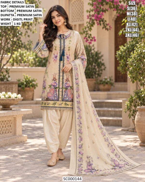 Traditional Digital Print Three Piece Suit For Women