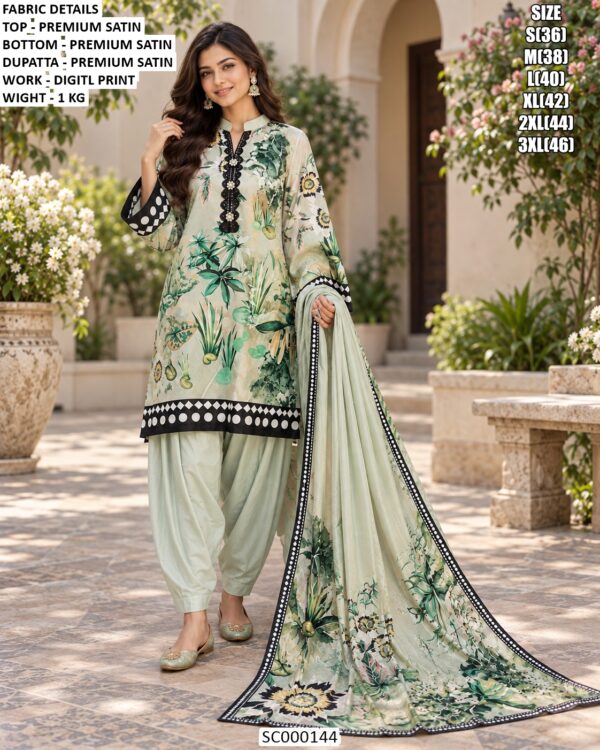 Traditional Digital Print Three Piece Suit For Women