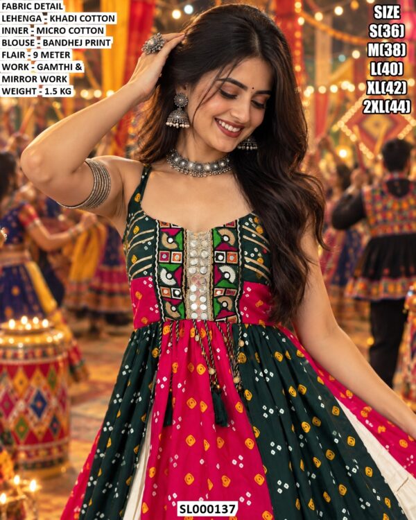 Gamthi Mirror Work Garba Lehenga For Navratri
