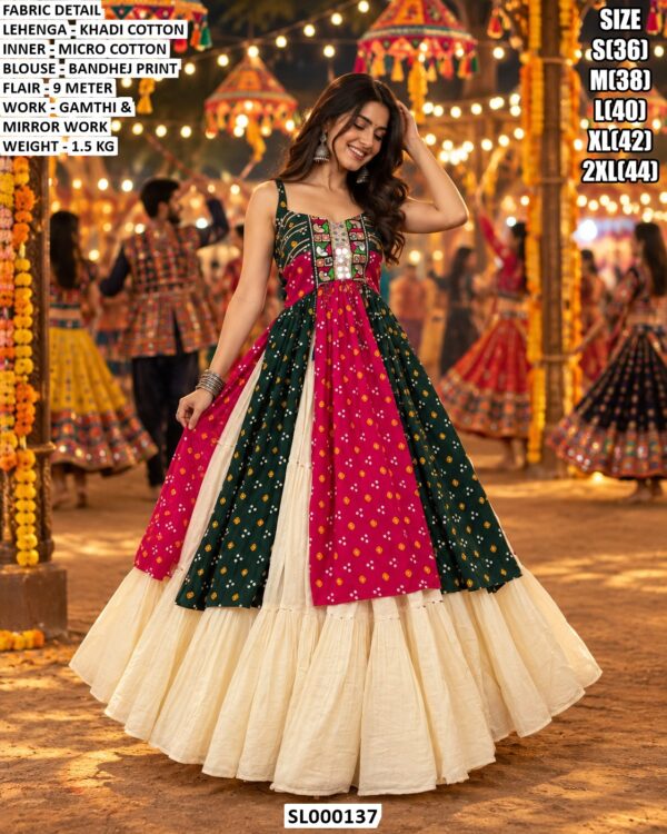 Gamthi Mirror Work Garba Lehenga For Navratri