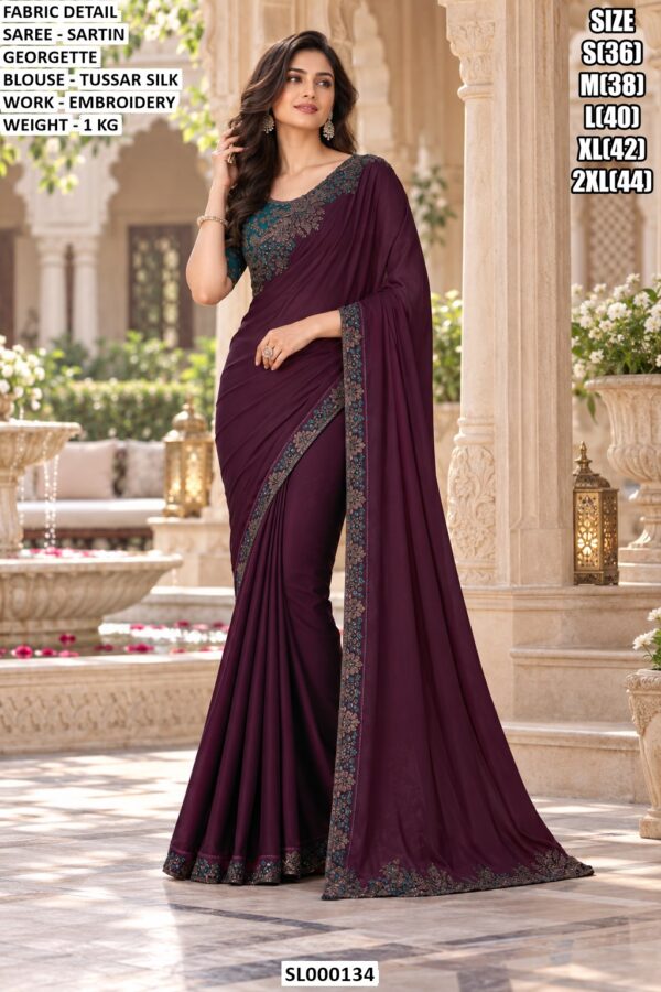 Premium Satin Georgette Saree With Embroidered Border