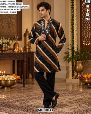 Men’s Viscose Rayon Printed Kurta With Sequence Work