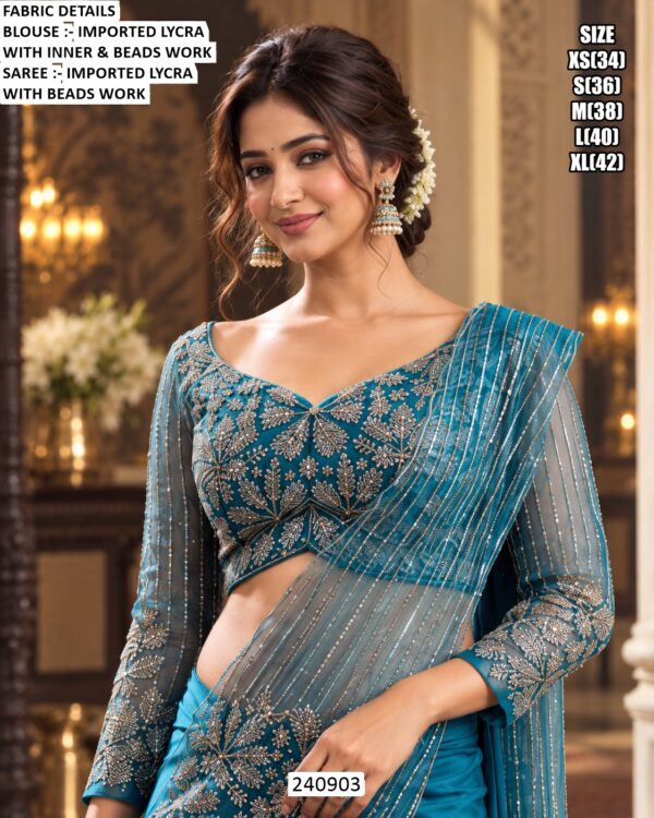Premium Imported Lycra Saree With Beads Work