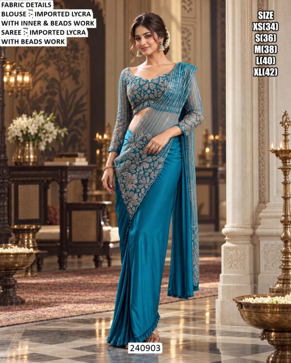 Premium Imported Lycra Saree With Beads Work