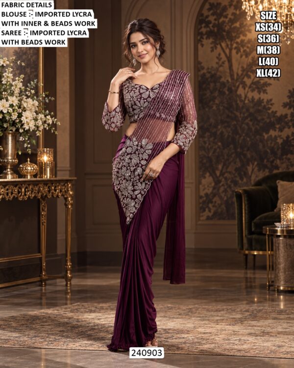 Premium Imported Lycra Saree With Beads Work