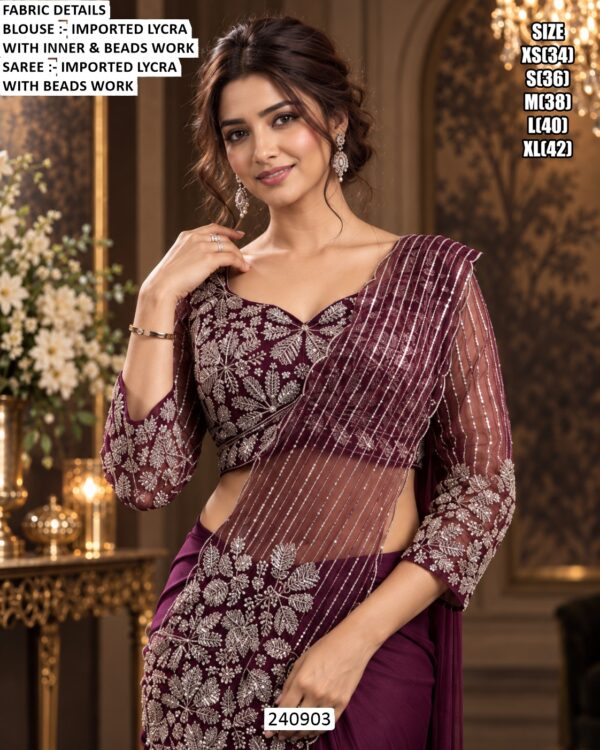 Premium Imported Lycra Saree With Beads Work