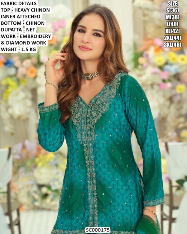 Heavy Chinon Diamond Work Skirt Suit