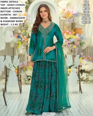 Heavy Chinon Diamond Work Skirt Suit