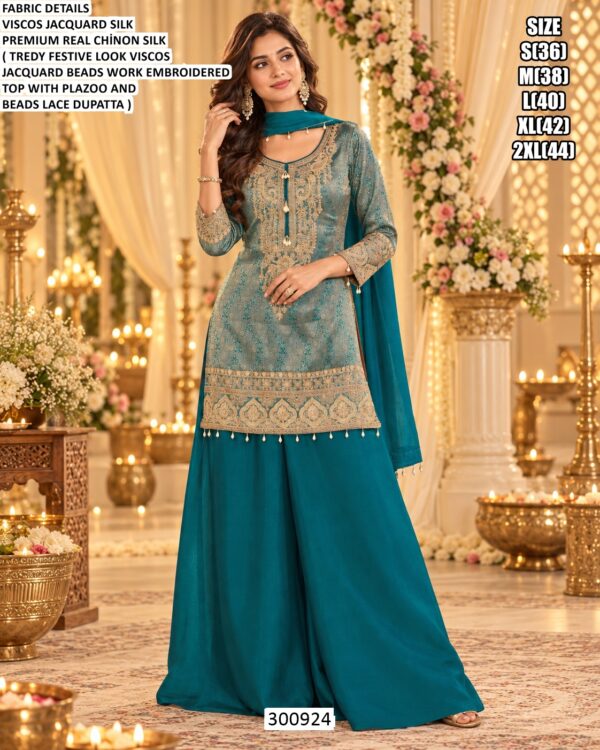 Beaded Dupatta Designer Palazzo Ensemble