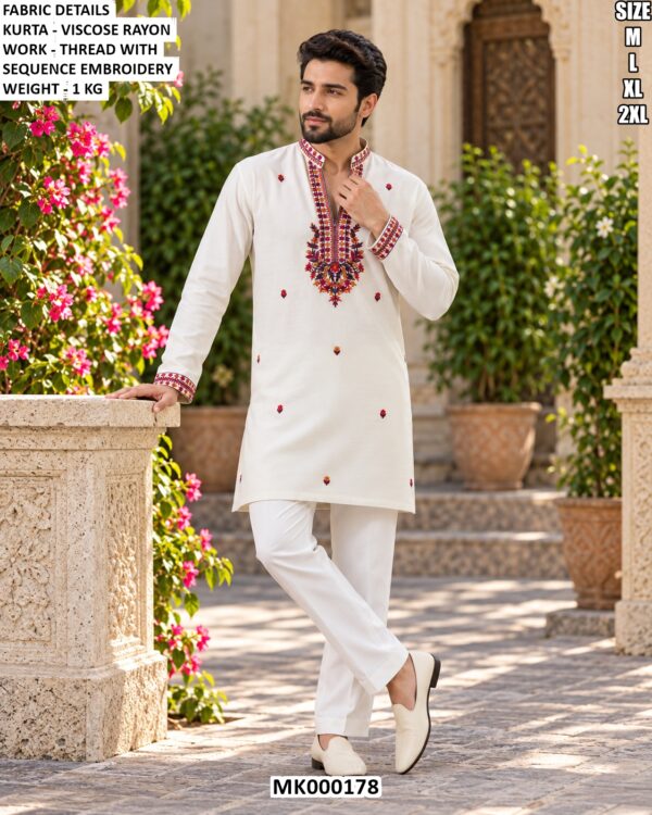 Modern Men’s Kurta With Thread Embroidery