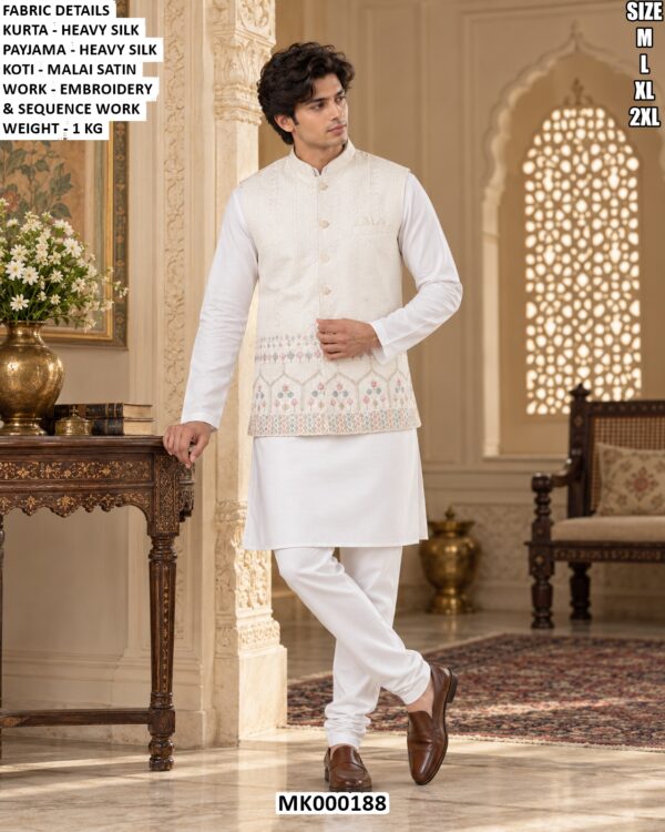Men’s Malai Satin Jacket And Kurta Set