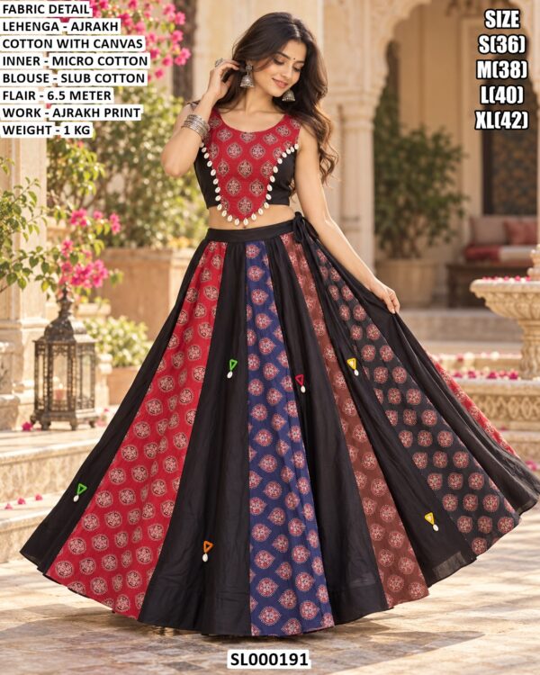 Designer Ajrakh Cotton Lehenga Choli Set For Navratri