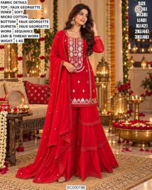 Embroidered Three Piece Sharara Set For Functions