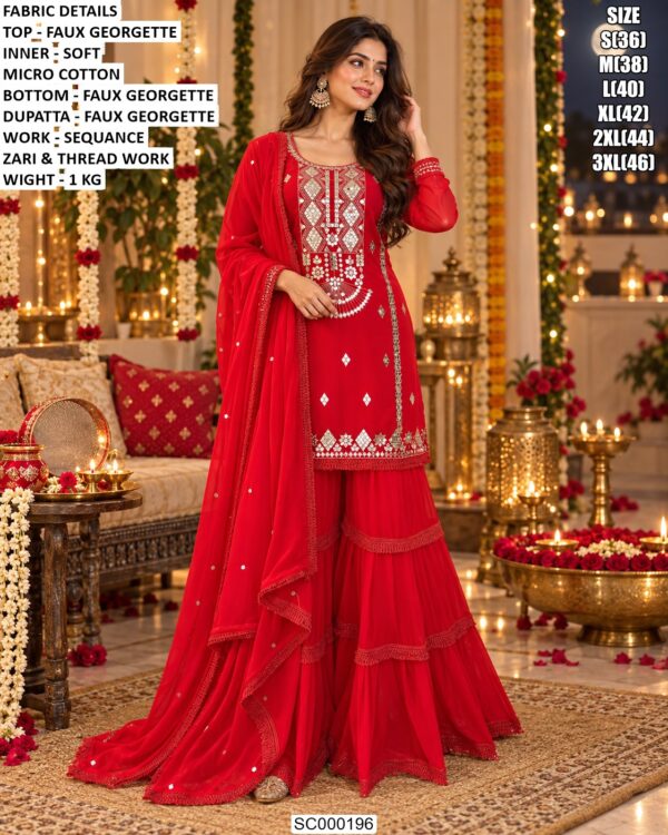 Embroidered Three Piece Sharara Set For Functions