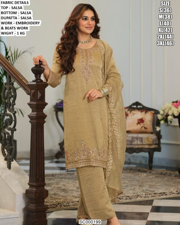 Premium Embroidered Three Piece Suit Set
