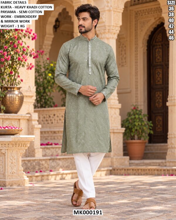 Festive Khadi Cotton Kurta With Mirror Details