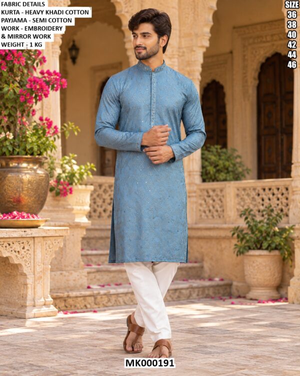 Festive Khadi Cotton Kurta With Mirror Details